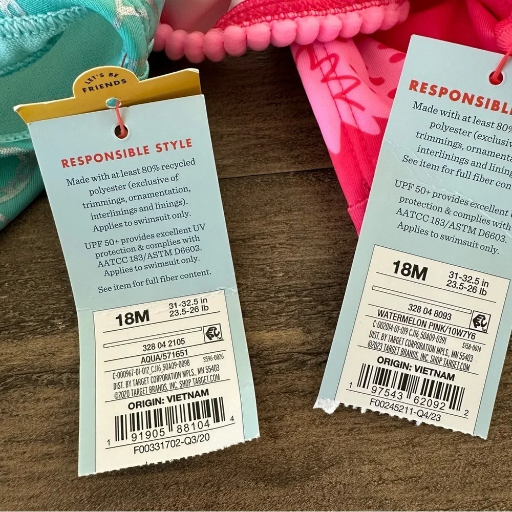 NWT Bundle of 2 Cat & Jack Baby Girls 18 months Swimsuits Strawberry Mermaid New